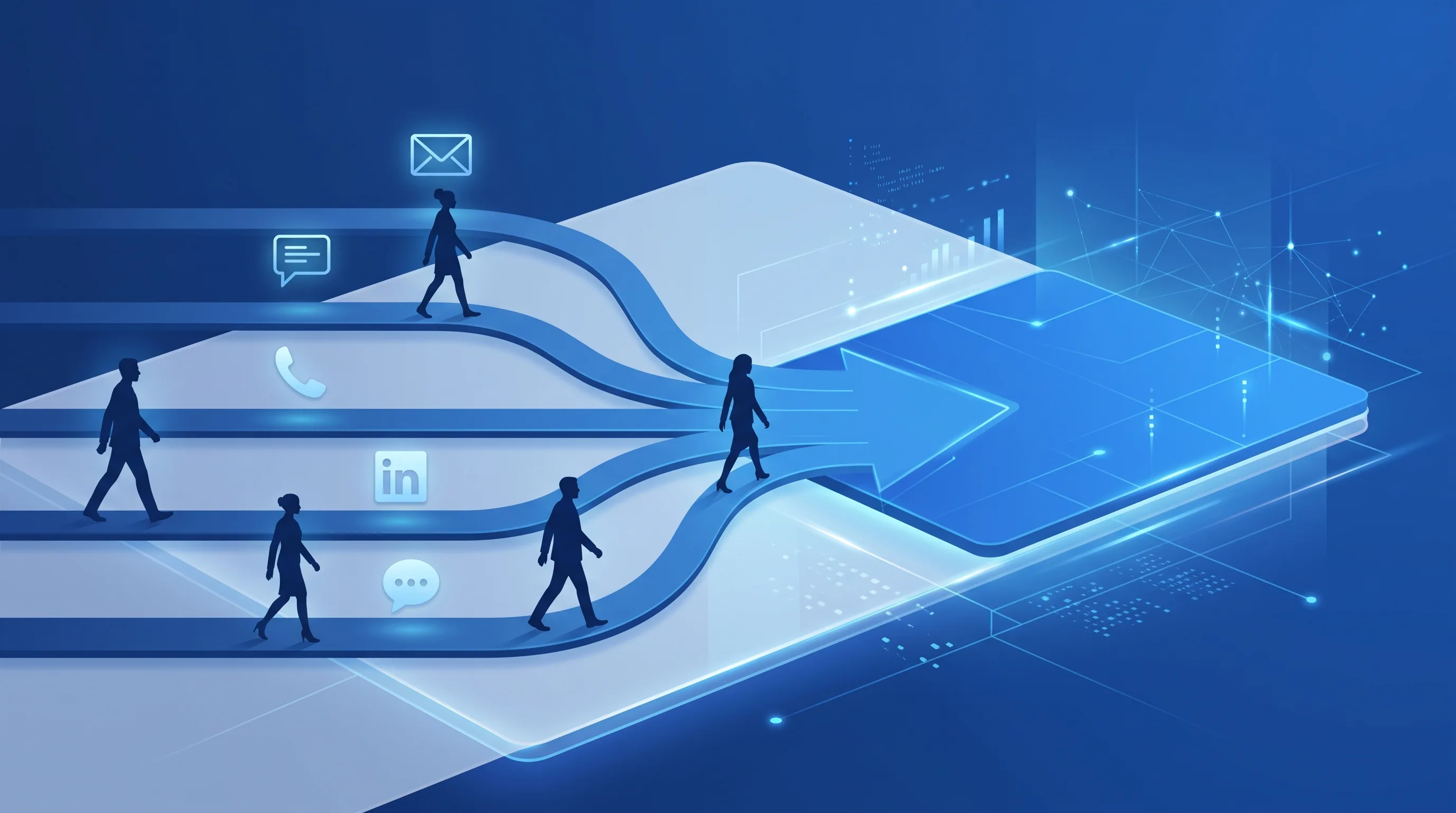 Orchestrierter Multichannel-Funnel mit Call, E-Mail und LinkedIn im CRM