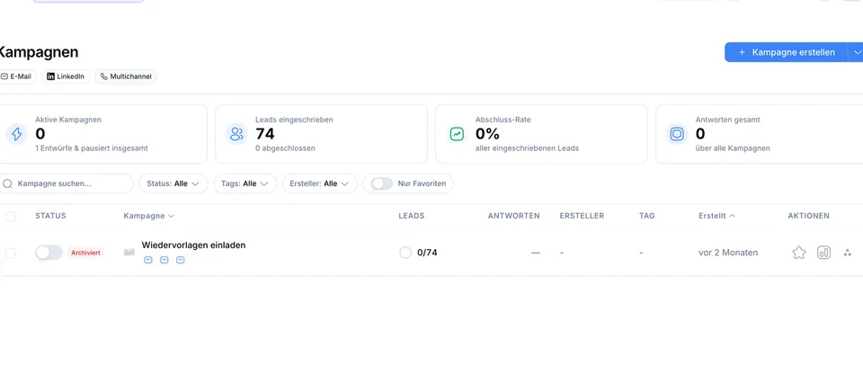 Kampagnen-Übersicht für Outreach im CRM