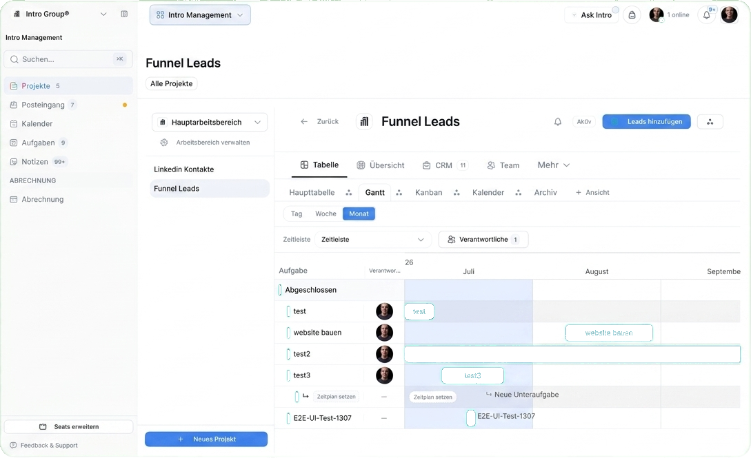 Intro Management Gantt-Ansicht