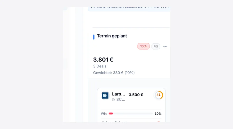 Deal mit Termin geplant und nächstem Schritt in introscale CRM