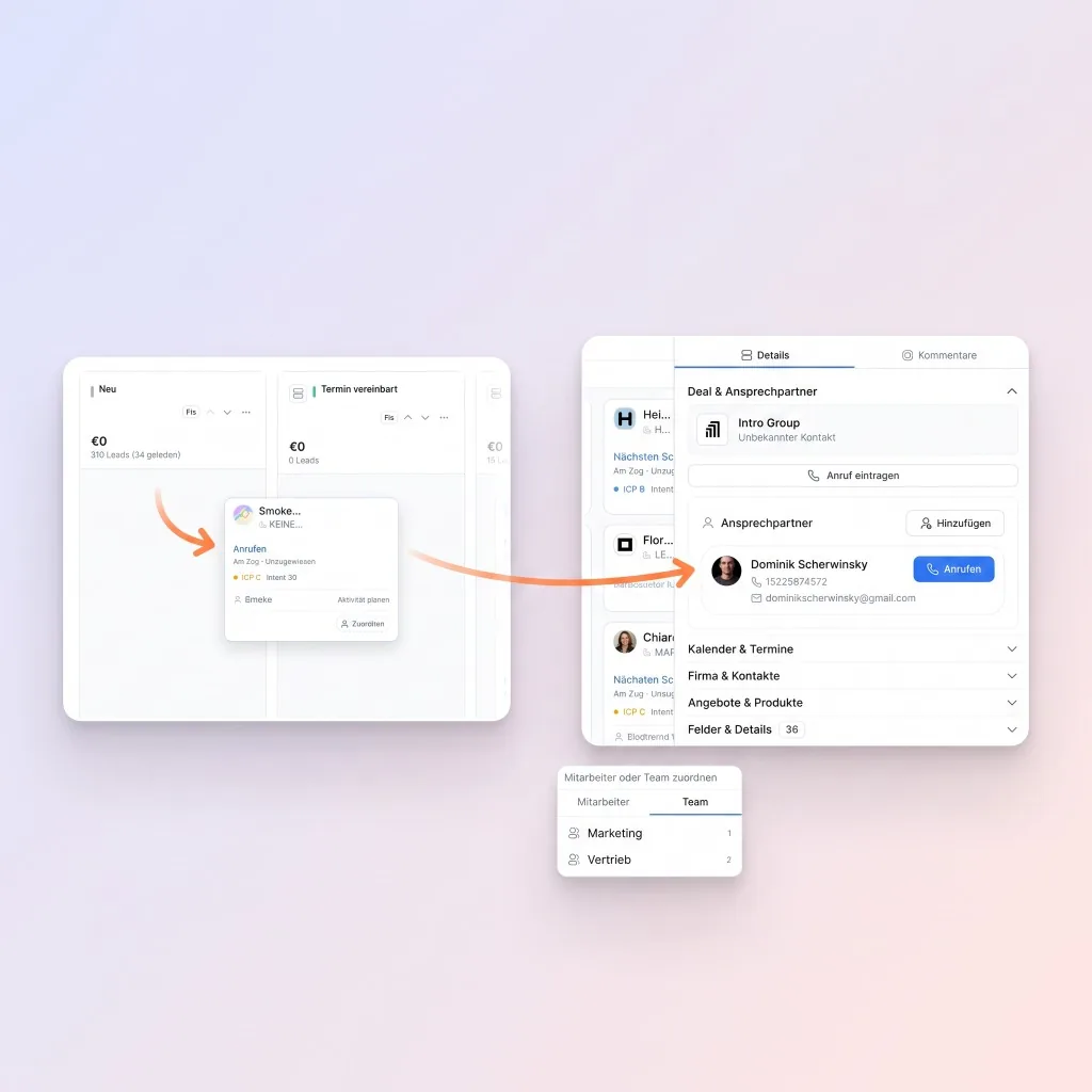 introscale CRM: Pipeline-Übergabe und Lead-Hub auf einer Schiene