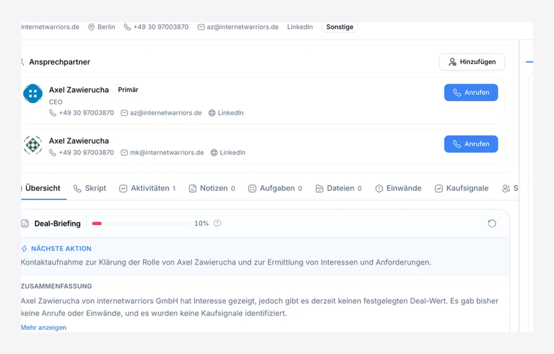 Lead-Detail mit Skript in introscale