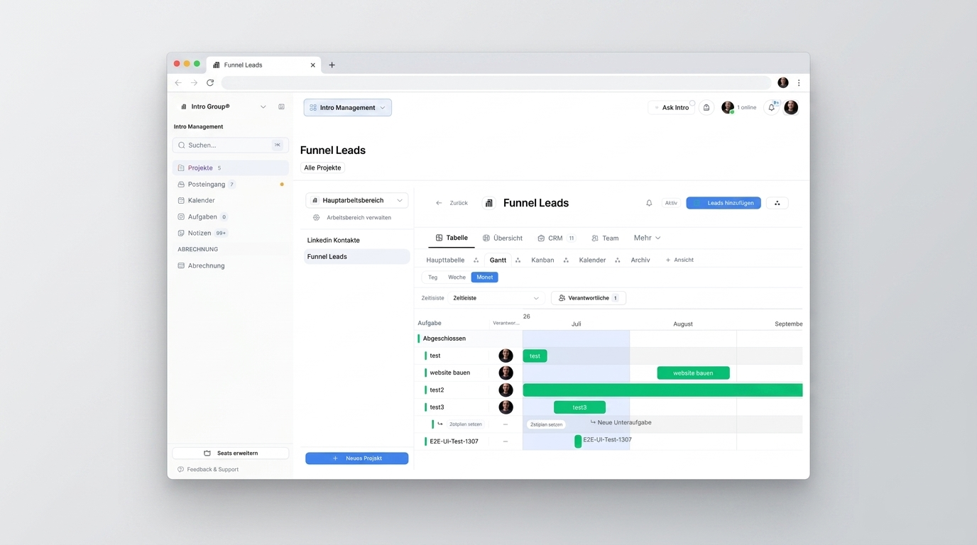 Gantt-Ansicht in Intro Management