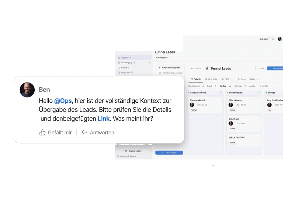 Lead Detail mit Historie und Notizen für die Übergabe